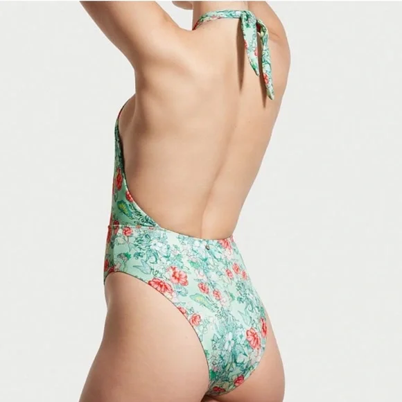 VICTORIA'S SECRET Wrap Halter One-Piece
Swimsuit in teal floral print Size M NEW - Picture 2 of 5